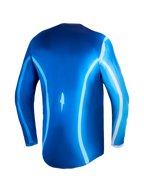 Alpinestars Fluid Kepler Trikot, Motocross-Trikot, Blau und Weiß, Rückansicht mit verlängertem hinterem Saum.