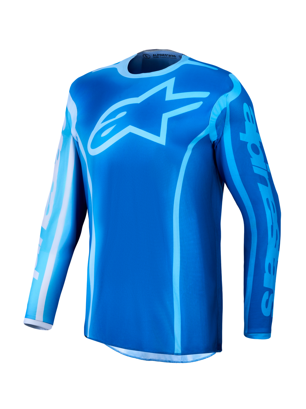 Alpinestars Fluid Kepler Trikot, Motocross-Trikot für Herren, Blau und Hellblau, feuchtigkeitsableitendes Polygewebe.