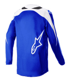 Alpinestars 2023 Fluid Narin Trikot, Motocross-Trikot, Blue Ray Weiß, Rückansicht mit großem weißen A-Star-Logo, weiße Schultereinsätze, atmungsaktives Poly-Gewebe für Offroad-Performance