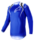 Alpinestars 2023 Fluid Narin Trikot, Motocross-Trikot, Blue Ray Weiß, mit weißen und schwarzen Schulterakzenten und einem weißen Brustlogo, leichtes Langarm-Design für den Offroad-Rennsport