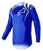Alpinestars 2023 Fluid Narin Trikot, Motocross-Trikot, Blue Ray Weiß, mit weißen und schwarzen Schulterakzenten und einem weißen Brustlogo, leichtes Langarm-Design für den Offroad-Rennsport