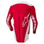 Alpinestars 2024 Fluid Lurv Trikot, Motocross-Trikot, Mars-Rot und Weiß, Rückansicht mit großem weißem Stern-Logo auf dem Rücken, weißen Seiteneinsätzen und Branding auf den Ärmeln