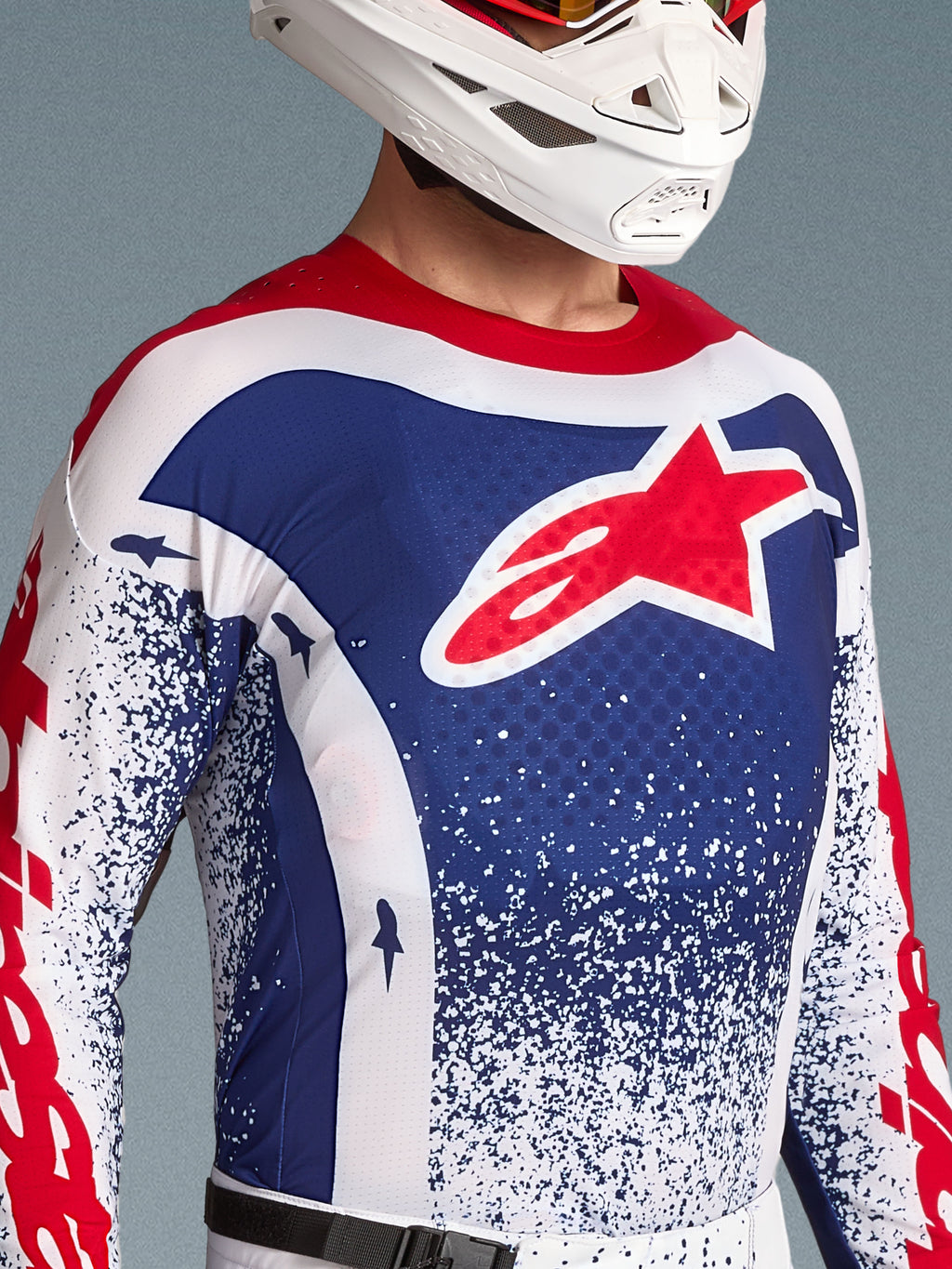 Alpinestars Limited Edition Techstar Unity Jersey, Men's Motocross top, Red, White, and Blue, ventilated race fit.