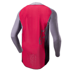 Alpinestars 2024 Supertech Dade Trikot, Motocross-Trikot, Iron Red Berry und Grau, Rückansicht mit atmungsaktiver Mesh-Konstruktion, Alpinestars Stern-Logo-Umriss und professionellem Branding