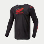 Alpinestars Honda Racer Iconic Trikot, Langarm-Motocross-Trikot in Schwarz und Rot mit offiziellem Honda-Branding, leichtes und feuchtigkeitsableitendes Offroad-Trikot