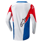 Alpinestars Honda Racer Iconic Jersey, Motocross Off-Road Jersey, White, Bright Blue, and Bright Red, rear view showing extended hem and lightweight moisture-wicking construction