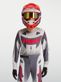 Alpinestars Youth Supertech Swan Jersey and Gear Set, gray and red fluo motocross outfit in breathable stretch mesh.
