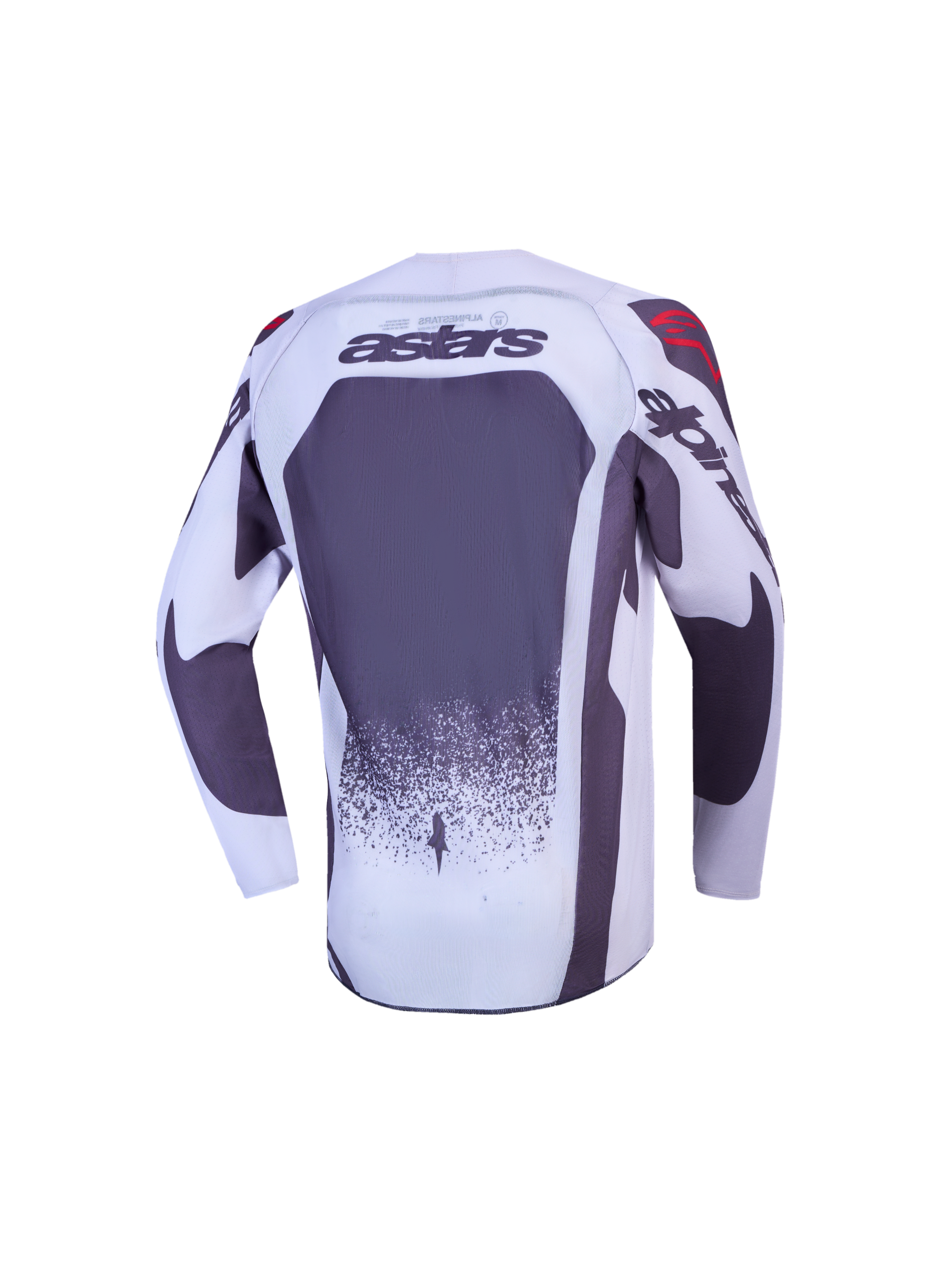 Alpinestars Supertech Swan Jugend-Trikot, Motocross-Oberteil, Grau und Weiß, Rückansicht mit Mesh-Gewebe.