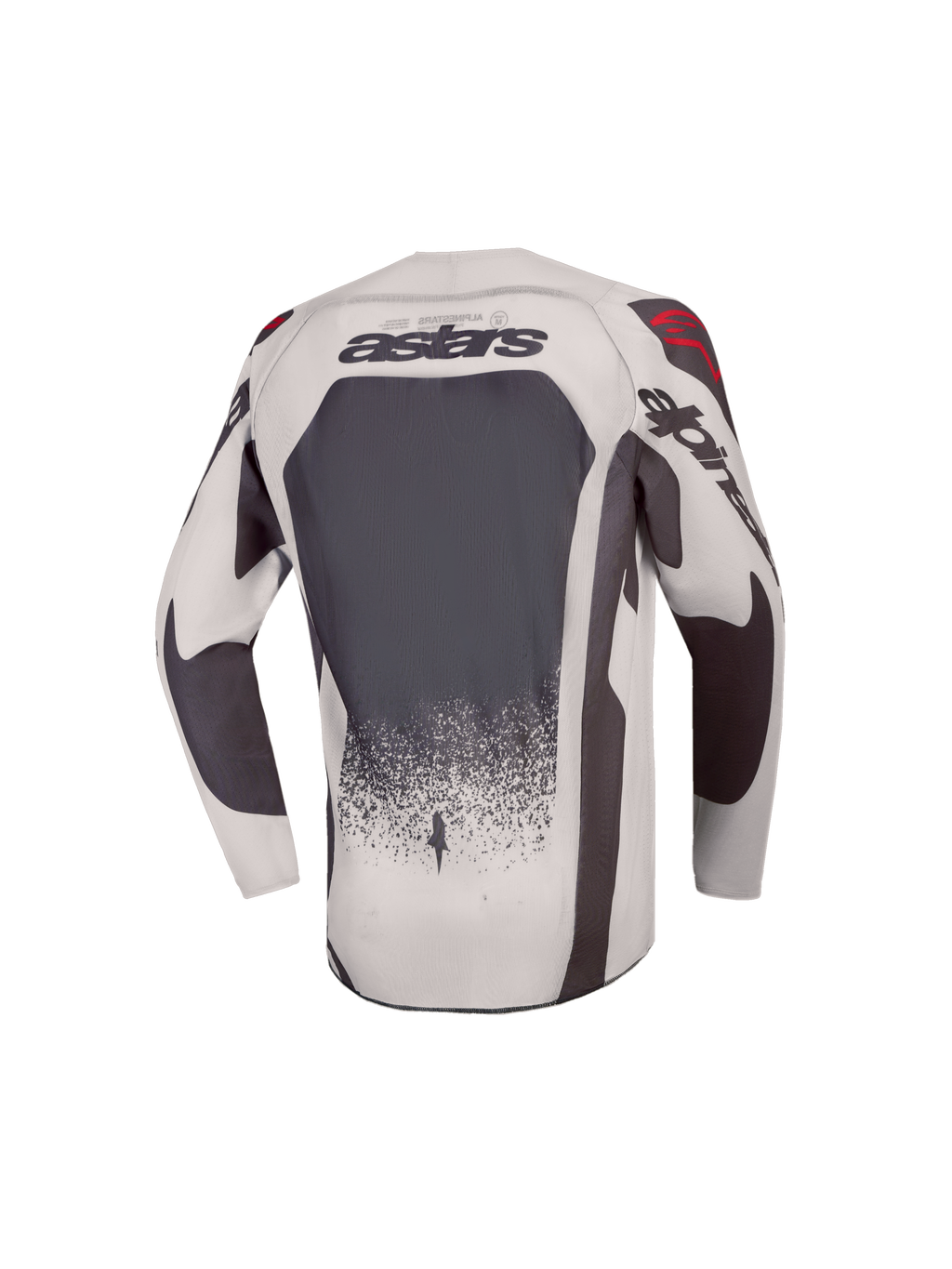 Alpinestars Supertech Jugend-Trikot Swan 2027, Motocross-Trikot, Grau und Dunkelgrau, Rückansicht mit Mesh und roten Akzenten.