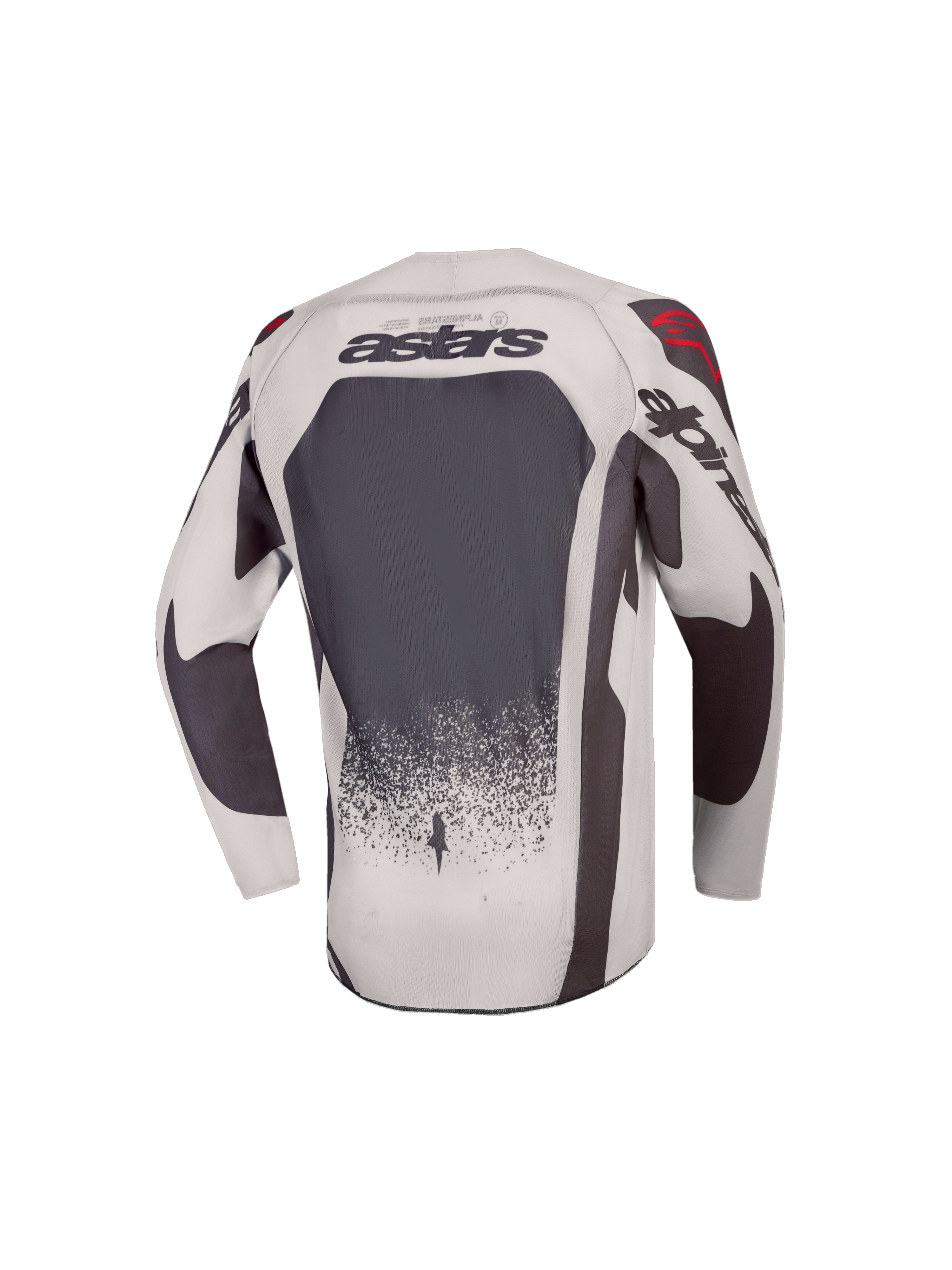 Alpinestars Supertech Jugend-Trikot Swan 2027, Motocross-Trikot, Grau und Dunkelgrau, Rückansicht mit Mesh und roten Akzenten.