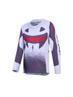 Alpinestars Supertech Swan Jugend-Trikot, Motocross-Rennsport, Grau und Weiß mit roten Grafiken, leichtes Stretch-Mesh.