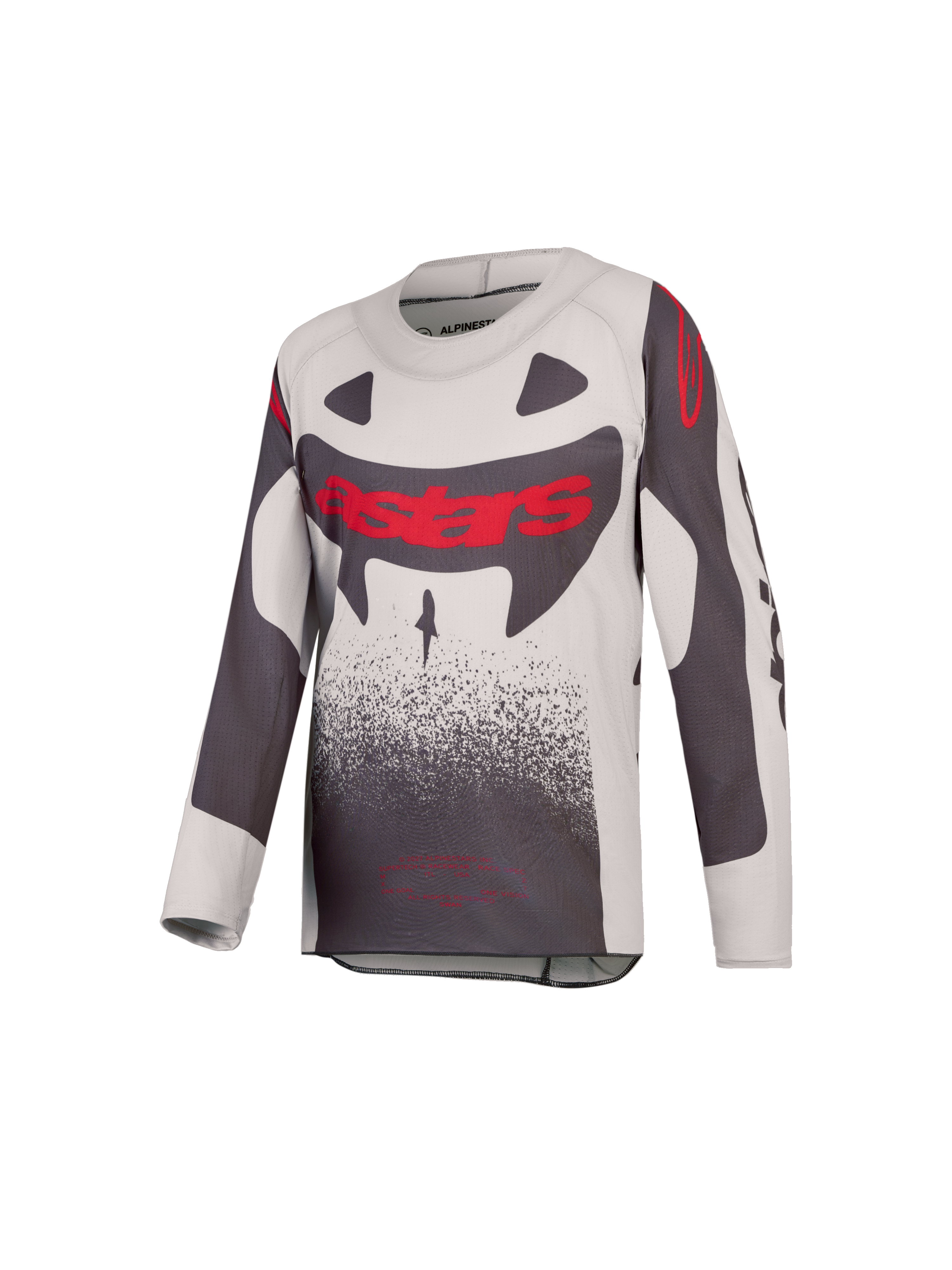 Alpinestars Supertech Jugend-Trikot Swan 2027, Motocross-Ausrüstung, Grau und Rot, belüftetes Stretch-Mesh.