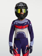 Alpinestars Supertech Jugend-Trikot Dyna, lila-graues Motocross-Trikot mit athletischer Rennpassform und Mesh-Gewebe.