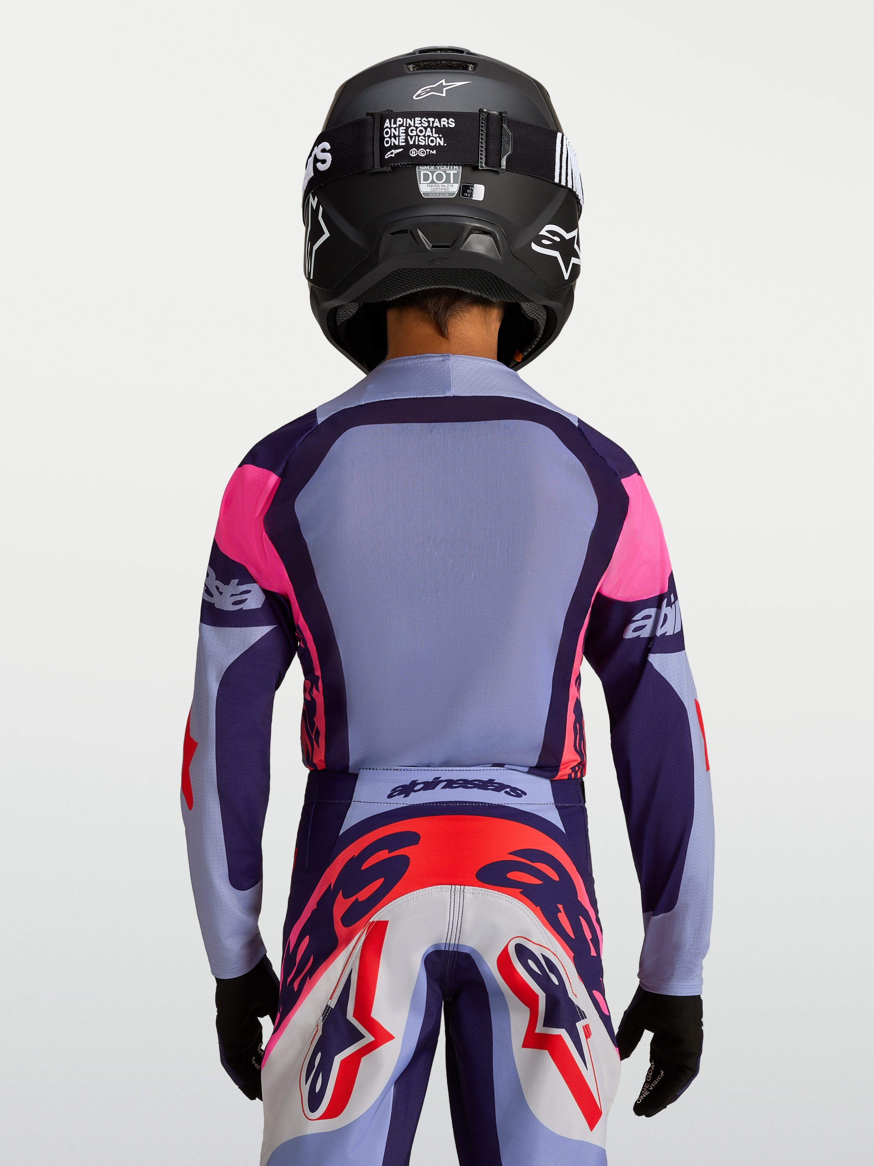 Alpinestars Supertech Jugend-Trikot Dyna 2027, Motocross-Trikot in Lila und Pink, atmungsaktives Stretch-Mesh, Rückansicht