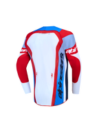 Alpinestars Supertech Jugend-Trikot Dyna, Rückansicht, Rot, Weiß und Navy-Blau, Hochleistungs-MX-Trikot aus Stretch-Mesh für Motocross-Rennen, athletische Rennpassform mit lasergeschnittenen Perforationen.