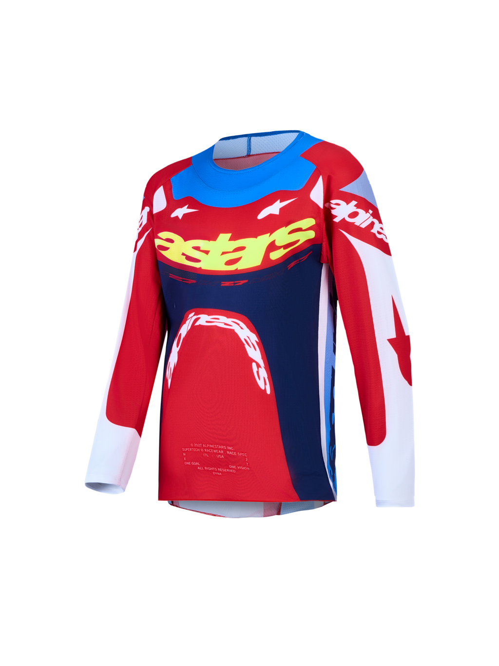 Alpinestars Supertech Jugend-Trikot Dyna, Motocross-Oberteil in Rot und Marineblau mit Stretch-Mesh und athletischer Passform