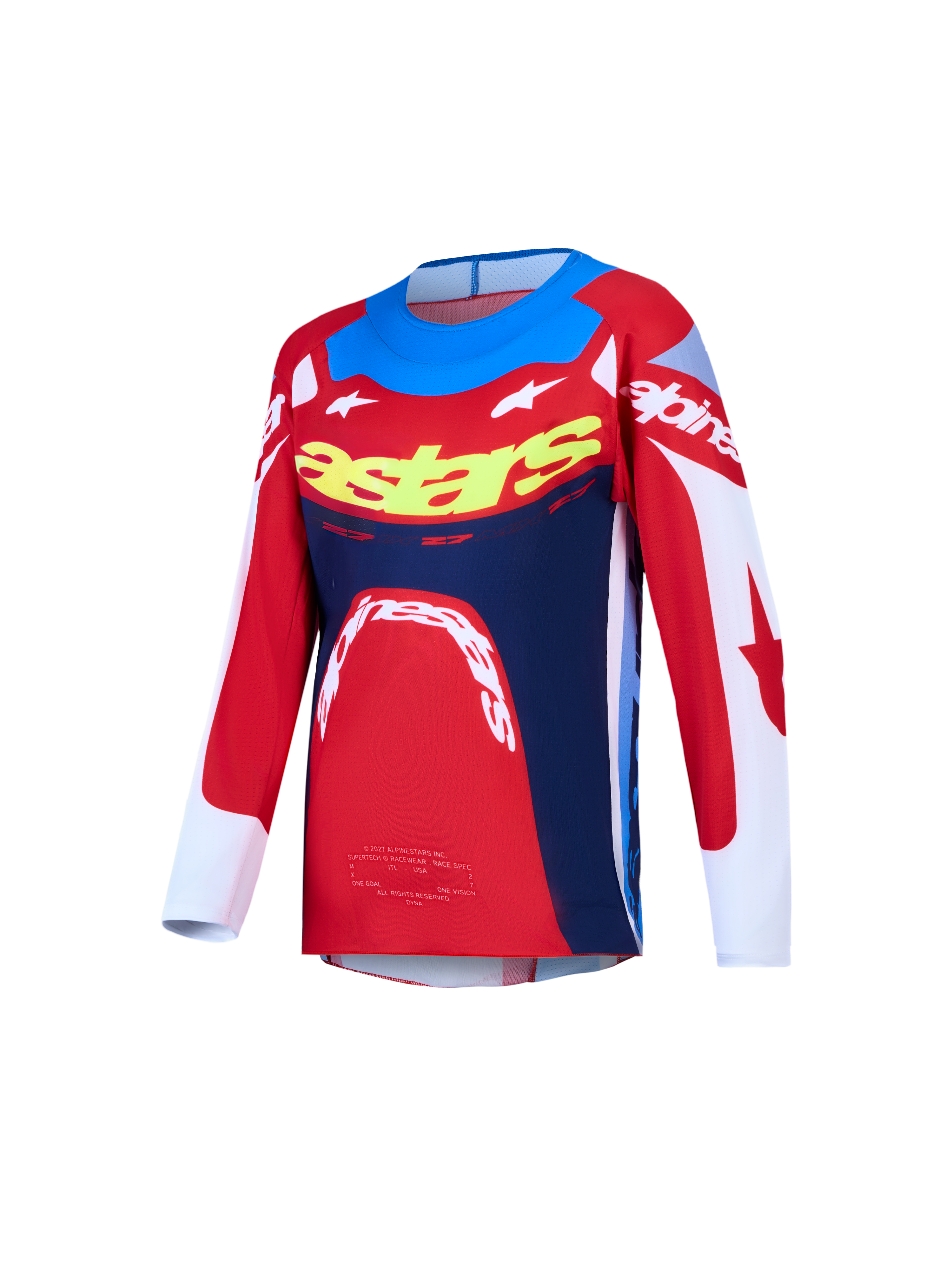 Alpinestars Supertech Jugend-Trikot Dyna, Motocross-Oberteil in Rot und Marineblau mit Stretch-Mesh und athletischer Passform