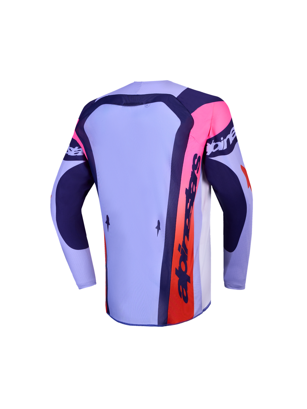 Alpinestars Jugend Supertech Dyna Trikot in Lila und Marineblau mit pinken Akzenten, technische Rückansicht.