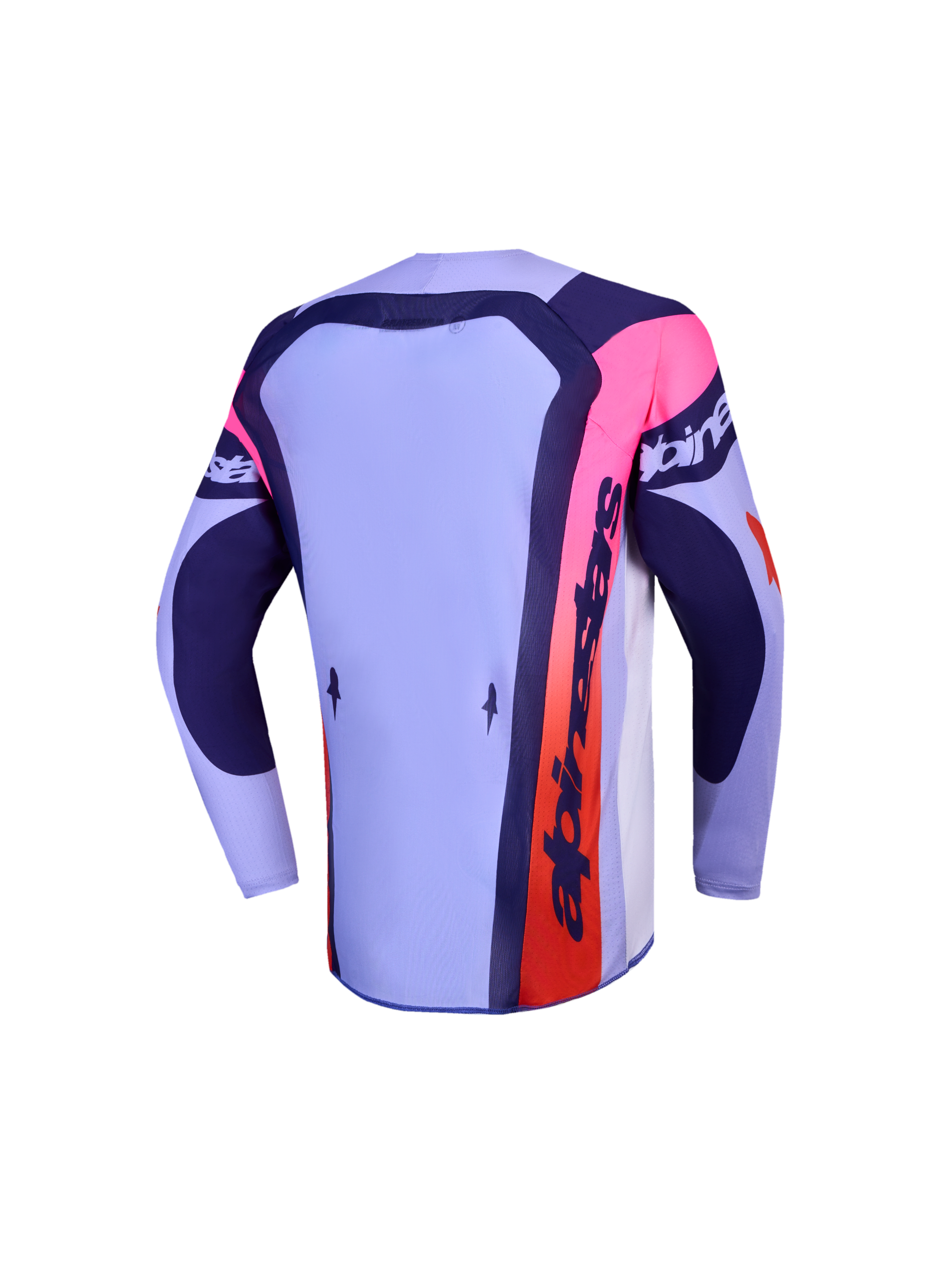 Alpinestars Jugend Supertech Dyna Trikot in Lila und Marineblau mit pinken Akzenten, technische Rückansicht.