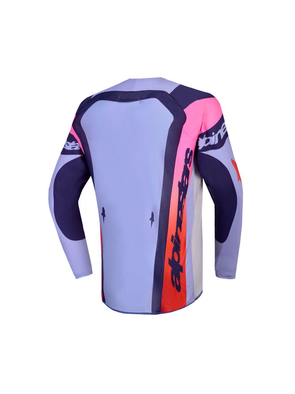 Alpinestars Supertech Jugend-Trikot Dyna 2027, Motocross-Trikot für Jugendliche, Rückansicht, Lila und Pink, verlängertes Rückenteil, atmungsaktives Stretch-Mesh-Material für MX und Offroad-Rennen.