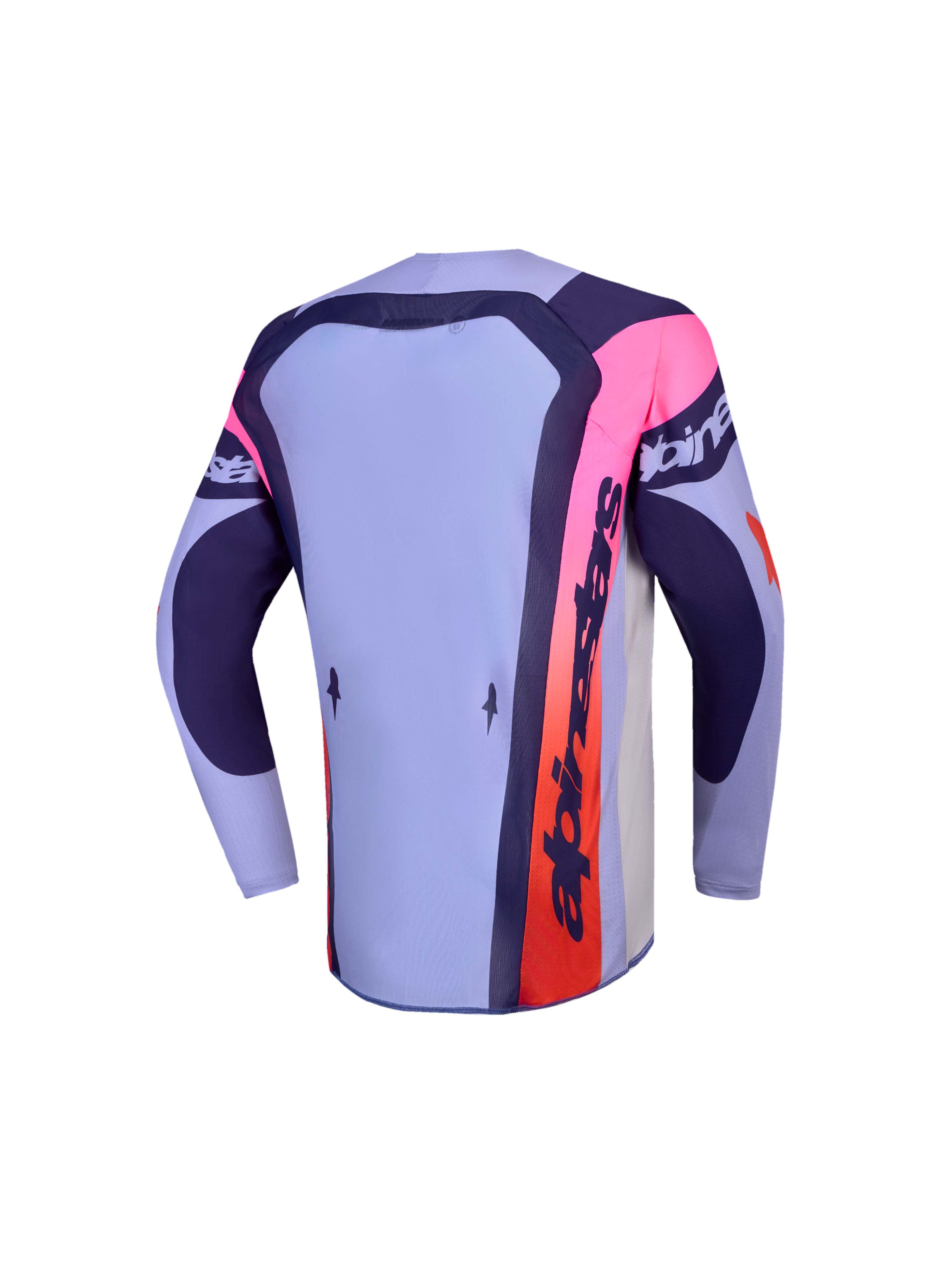 Alpinestars Supertech Jugend-Trikot Dyna 2027, Motocross-Trikot für Jugendliche, Rückansicht, Lila und Pink, verlängertes Rückenteil, atmungsaktives Stretch-Mesh-Material für MX und Offroad-Rennen.