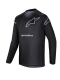 Alpinestars 2025 Youth Racer Graphite Trikot, schwarz-graues Langarm-Motocross-Jersey für Jugendliche, mit grauem Stern-Logo und Markennamen, leichte Performance-Ausrüstung für Offroad-Fahrten