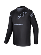 Alpinestars 2025 Youth Racer Graphite Trikot, schwarz-graues Langarm-Motocross-Jersey für Jugendliche, mit grauem Stern-Logo und Markennamen, leichte Performance-Ausrüstung für Offroad-Fahrten