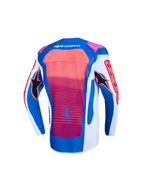 Alpinestars Supertech Jugend-Trikot Maven, Rückansicht in Blau und Hot Coral, leichtgewichtiges Motocross-Rennoberteil.