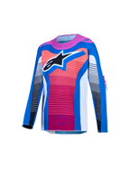 Alpinestars Supertech Jugend-Trikot Maven, Motocross-Rennsport, Blau und Coral, belüftetes Mesh mit schwarzem Stern-Logo.