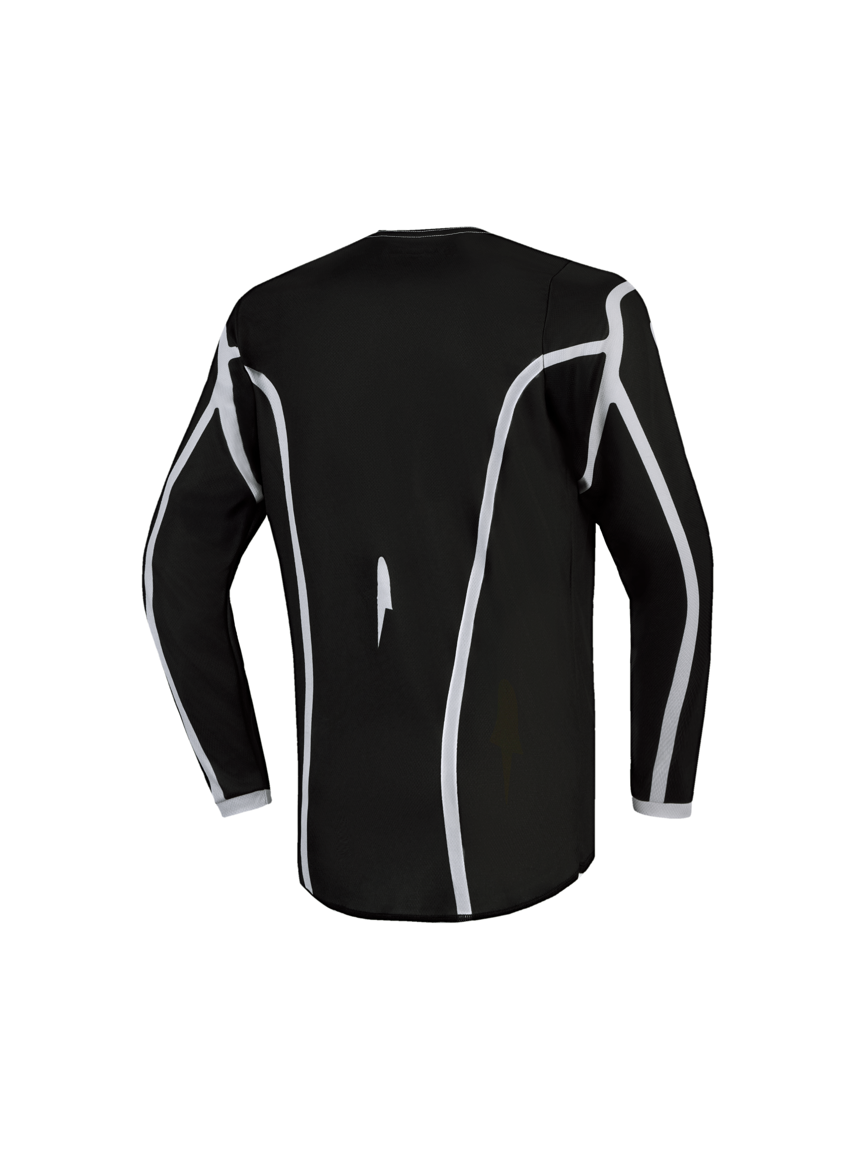 Alpinestars Fluid Apex V2 Jugend-Trikot, Motocross-Trikot in Schwarz und Silber, Rückansicht mit ergonomischem Design.