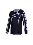 Alpinestars Fluid Apex V2 Jugend-Trikot AND Jugendliche Fluid Apex V2 Gear Set, Motocross-Trikot, Schwarz und Silber, feuchtigkeitsableitendes Polygewebe.