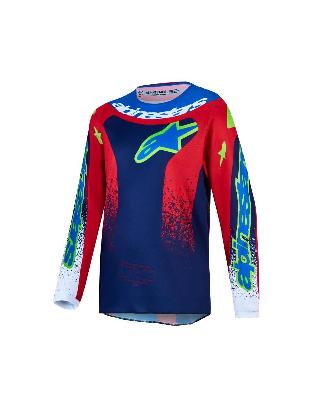Alpinestars Fluid Jugend-Trikot Drag 2027, Motocross-Trikot für Kinder, Blau und Rot, feuchtigkeitsableitendes Polygewebe.