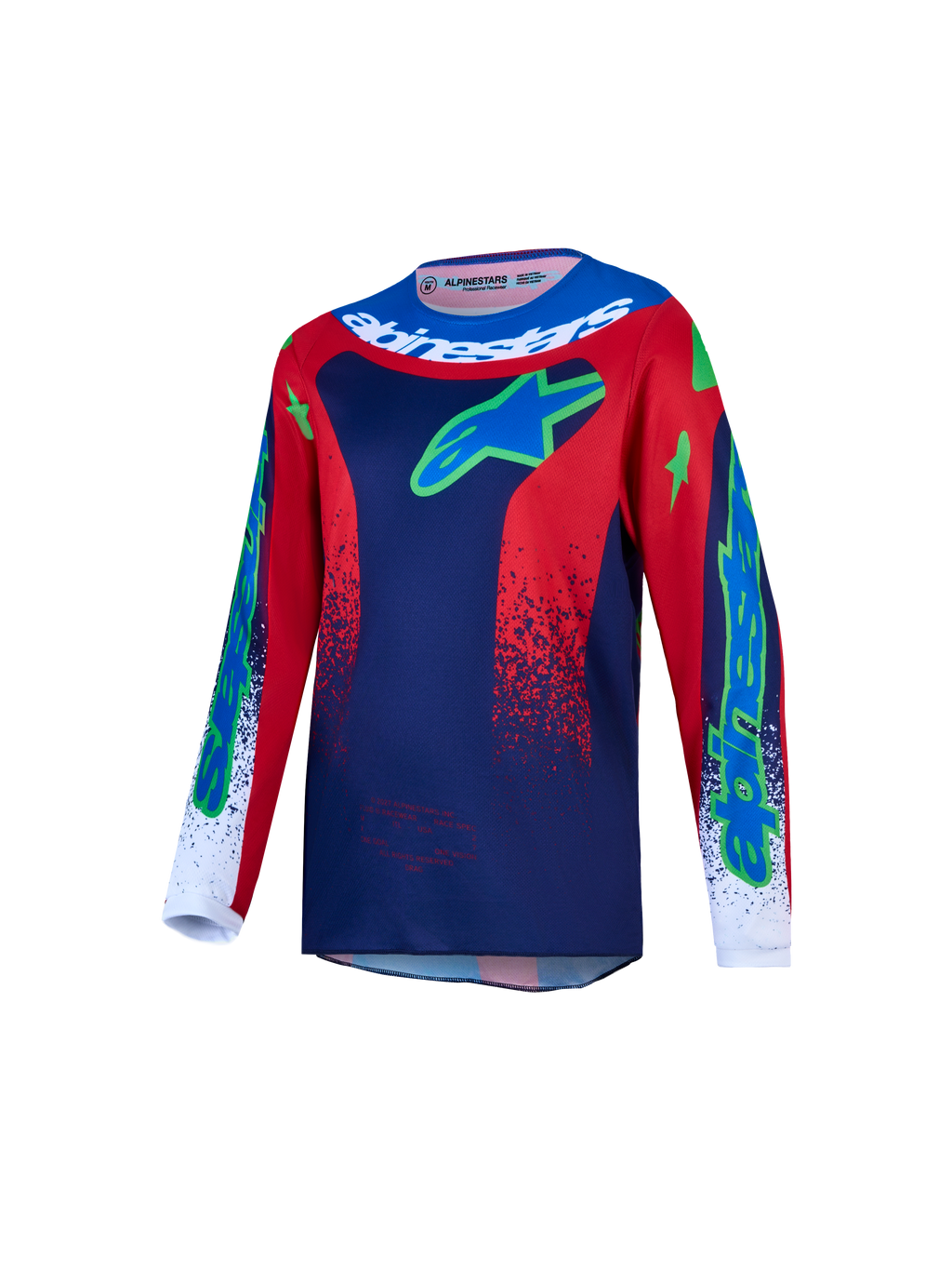 Alpinestars Jugend Fluid Drag Trikot, Motocross-Sport, Blau und Rot, feuchtigkeitsableitendes Polygewebe, ergonomische Passform für junge Fahrer.