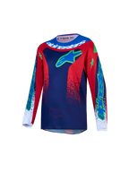 Alpinestars Jugend Fluid Drag Trikot, Motocross-Sport, Blau und Rot, feuchtigkeitsableitendes Polygewebe, ergonomische Passform für junge Fahrer.