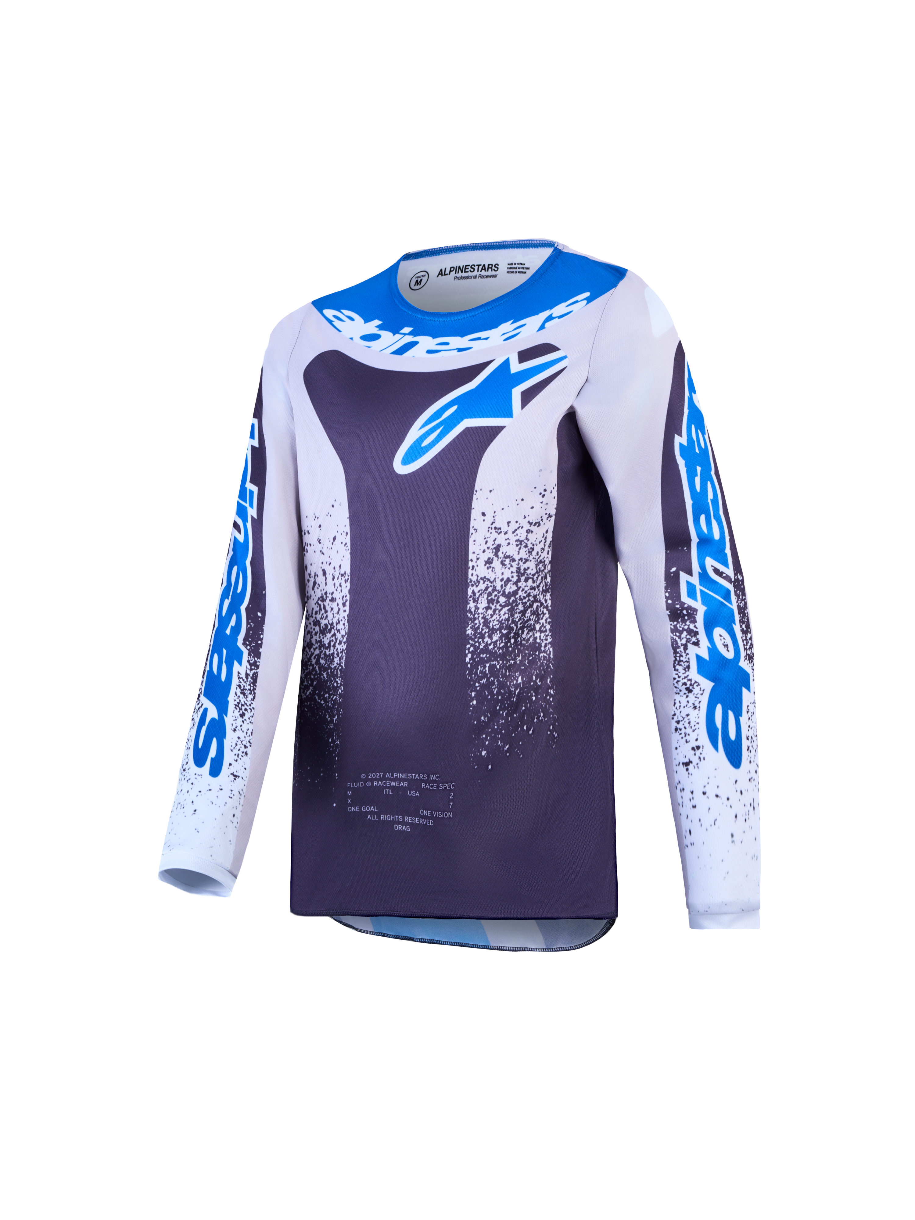Alpinestars Fluid Drag Jugend-Trikot AND Jugendliche Fluid Drag Gear Set, Motocross-Trikot, Größe M, Grau und Blau.
