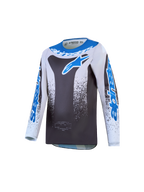 Alpinestars Fluid Jugend-Trikot Drag 2027, Motocross-Trikot für Kinder, Grau und Blau, leichtes atmungsaktives Polygewebe, ergonomische MX-Passform.
