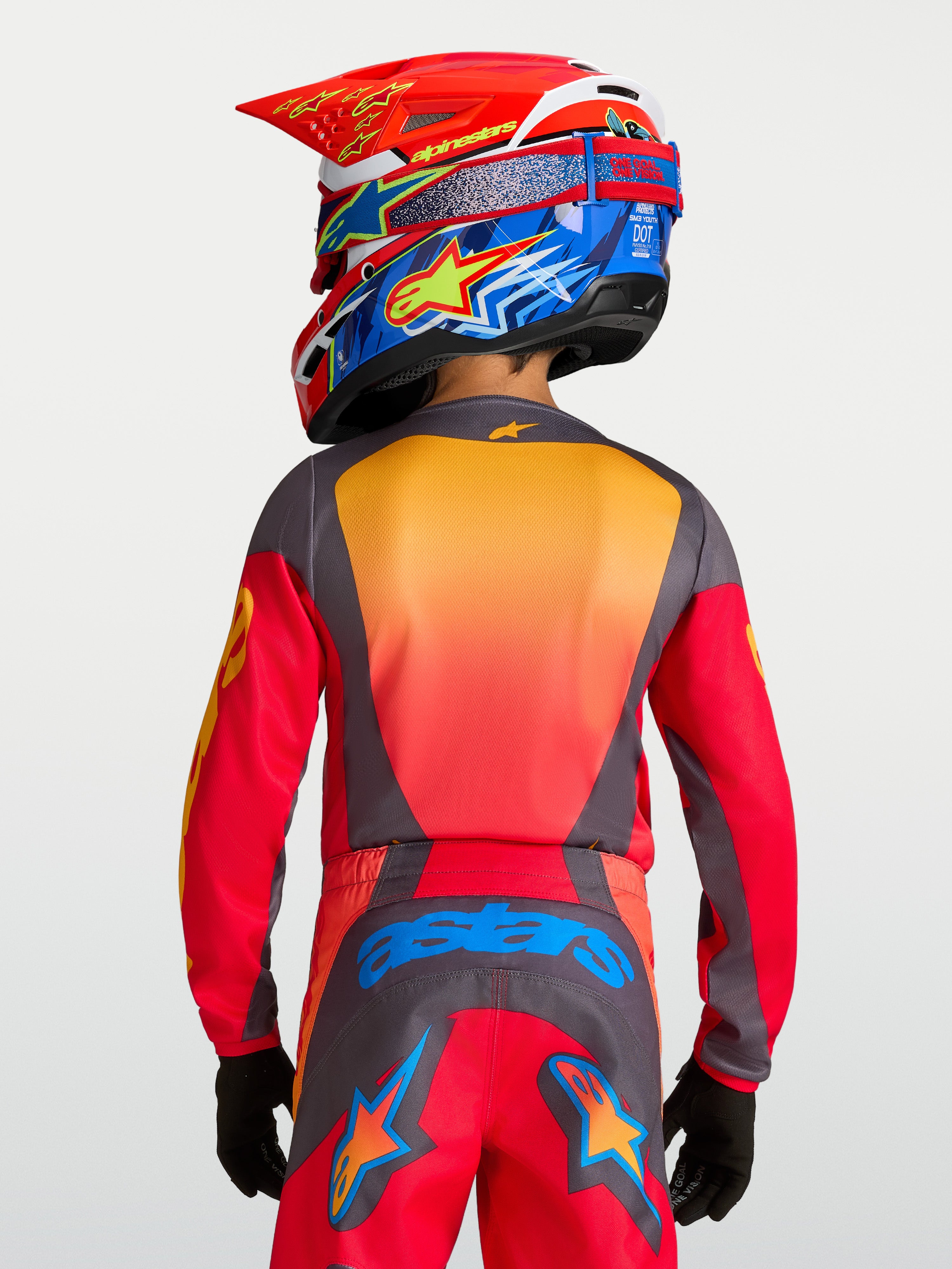 Alpinestars Fluid Hunt Jugend-Trikot 2027, feuchtigkeitsableitendes Motocross-Oberteil in Rot und Grau für junge Fahrer, Rückansicht mit sportlicher Passform.