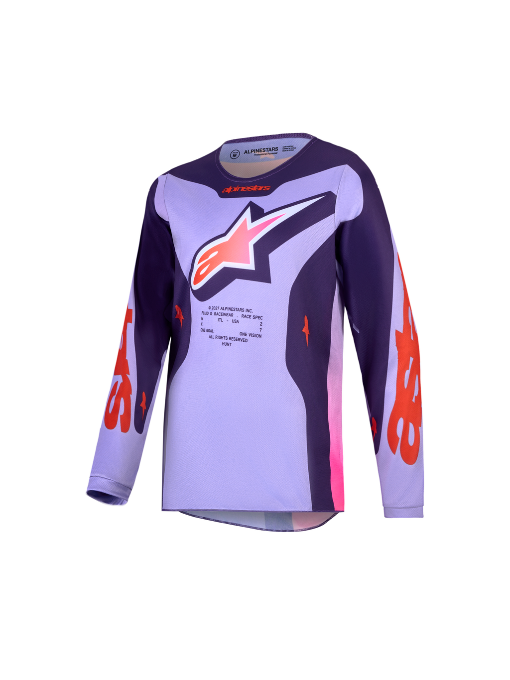 Alpinestars Fluid Hunt Jugend-Trikot, Motocross-Trikot in Hellviolett und Dunkellila, feuchtigkeitsableitendes MX-Oberteil.