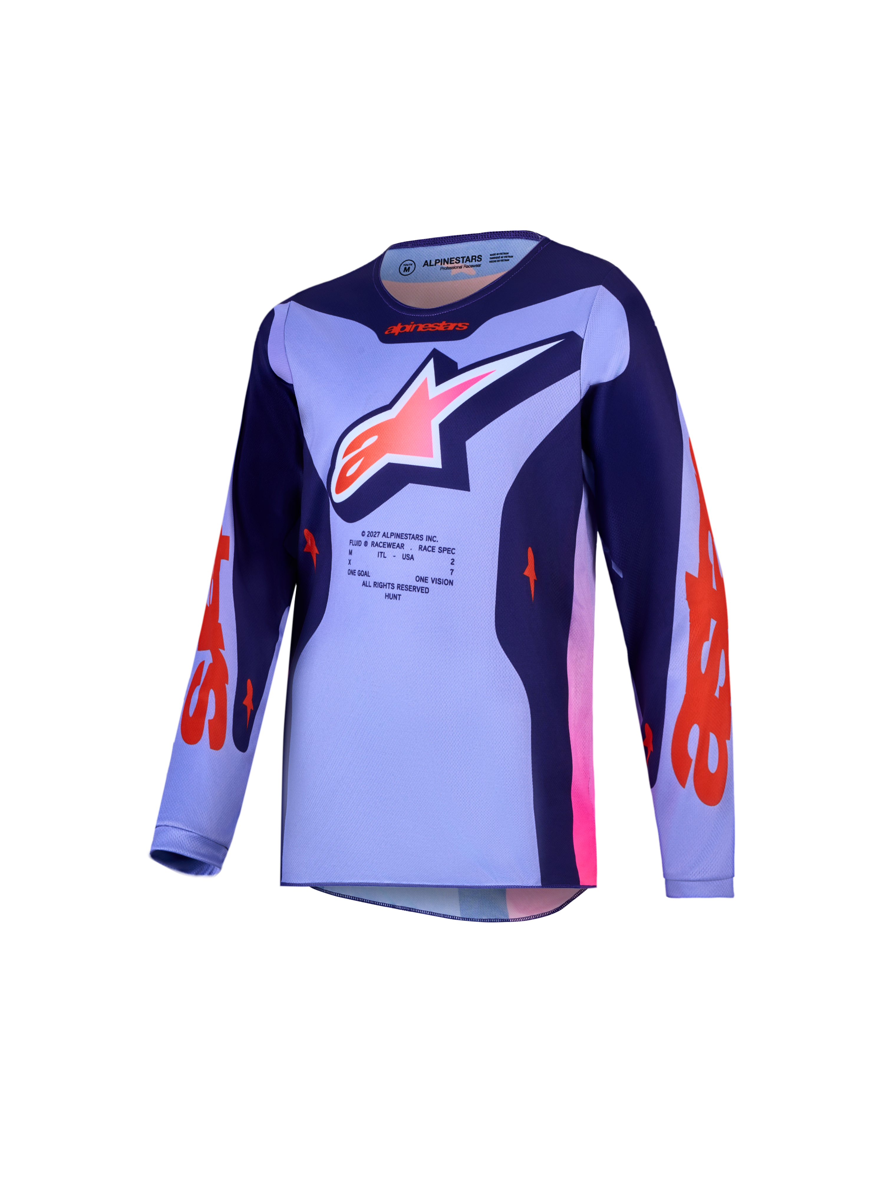 Alpinestars Jugend Fluid Hunt Trikot, Motocross-Oberteil für Kinder, Lila und Pink, atmungsaktives und feuchtigkeitsableitendes Polygewebe für Offroad-Rennsport