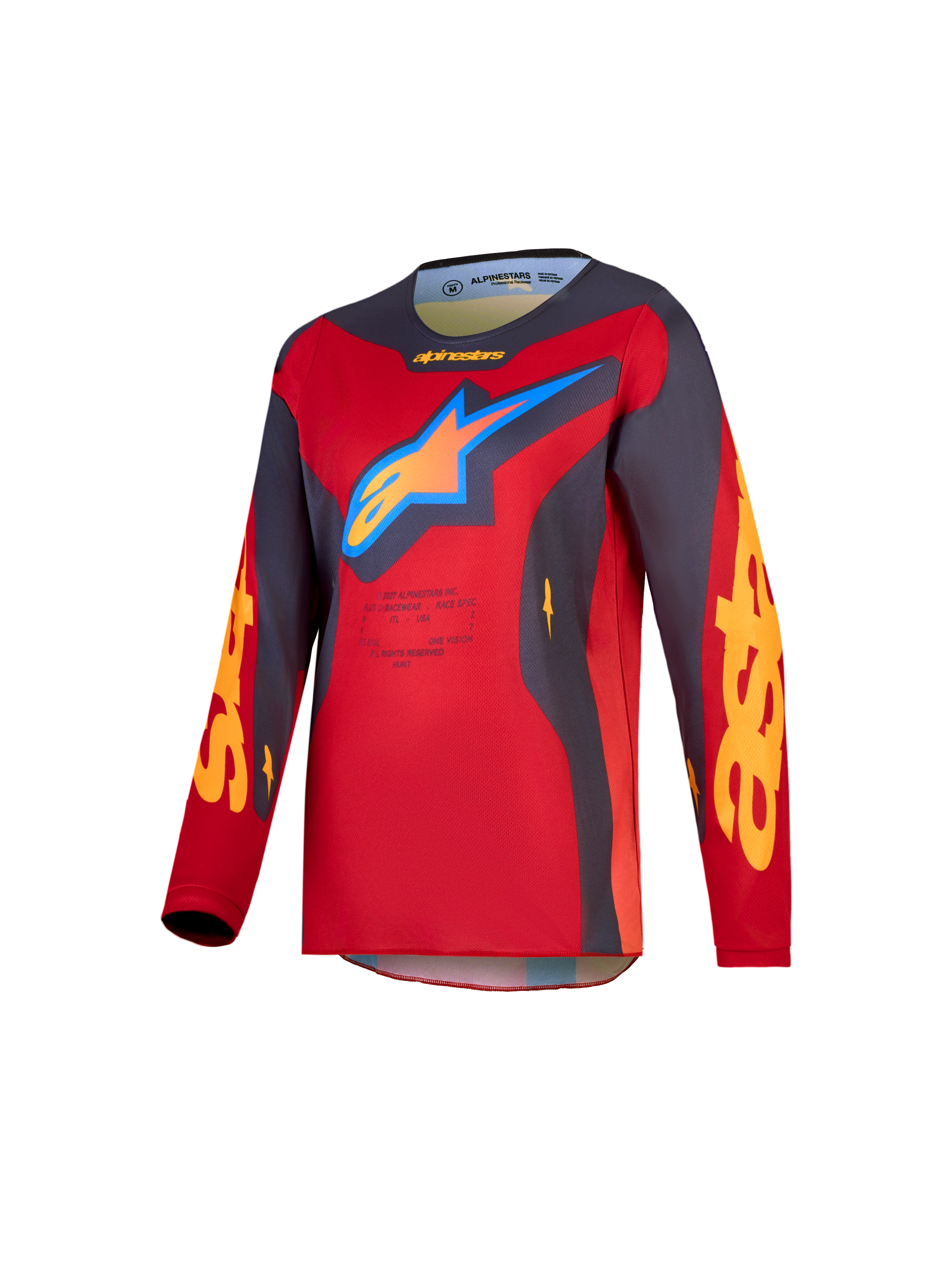 Alpinestars Fluid Hunt Jugend-Trikot 2027, Jugend-Motocrosstrikot, Rot und Grau, feuchtigkeitsableitendes Polygewebe.