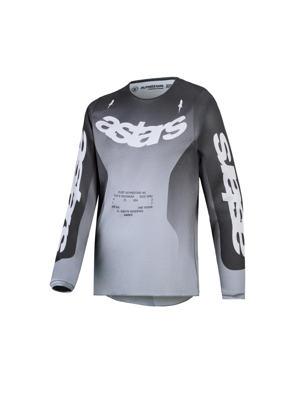 Alpinestars Fluid Jugend-Trikot Amber 2027, Motocross-Trikot für die Jugend, Grau und Weiß mit Farbverlauf, feuchtigkeitsableitendes Polygewebe, sportliche Passform.