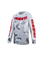 Alpinestars Fluid Jugend-Trikot Lone 2027, Motocross-Trikot für junge Fahrer, Grau Camo und Rot, atmungsaktives Polygewebe.