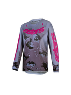 Alpinestars Fluid Jugend-Trikot Lone 2027, Motocross-Oberteil in Grau Camo und Lila, aus atmungsaktivem Polygewebe.