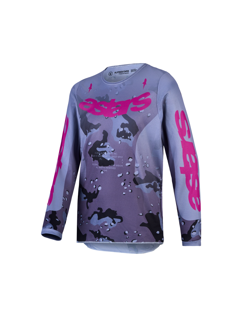 Alpinestars Fluid Jugend-Trikot Lone und Jugendliche Fluid Lone Gear Set, Motocross-Trikot, Grau-Camo und Lila, atmungsaktiv.