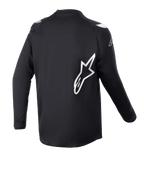 Alpinestars Jugend 2023 Racer Graphite Trikot, Motocross-Trikot, Schwarz Reflektierend, Rückansicht mit großem weißem Alpinestars Stern-Logo, technisches feuchtigkeitsableitendes Material, lange Ärmel, strapazierfähige Offroad-Bekleidung