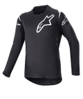 Alpinestars Youth 2023 Racer Graphite Jersey, Motocross-Trikot für Jugendliche, Schwarz und reflektierendes Schwarz, weiße Stern-Logos auf Brust und Schultern, Langarm, leichtes feuchtigkeitsableitendes Gewebe mit verlängertem Rückensaum, sportliches Design für den Offroad-Sport
