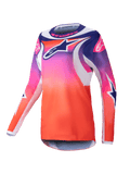 Alpinestars 2025 Stella Fluid Wurx Trikot, Damen-Motocross-Jersey, lila-pink-orangefarbener Farbverlauf mit marineblauen und weißen Stern-Grafiken, langärmelige sportliche Passform, Rundhalsausschnitt, Performance-Offroad-Bekleidung
