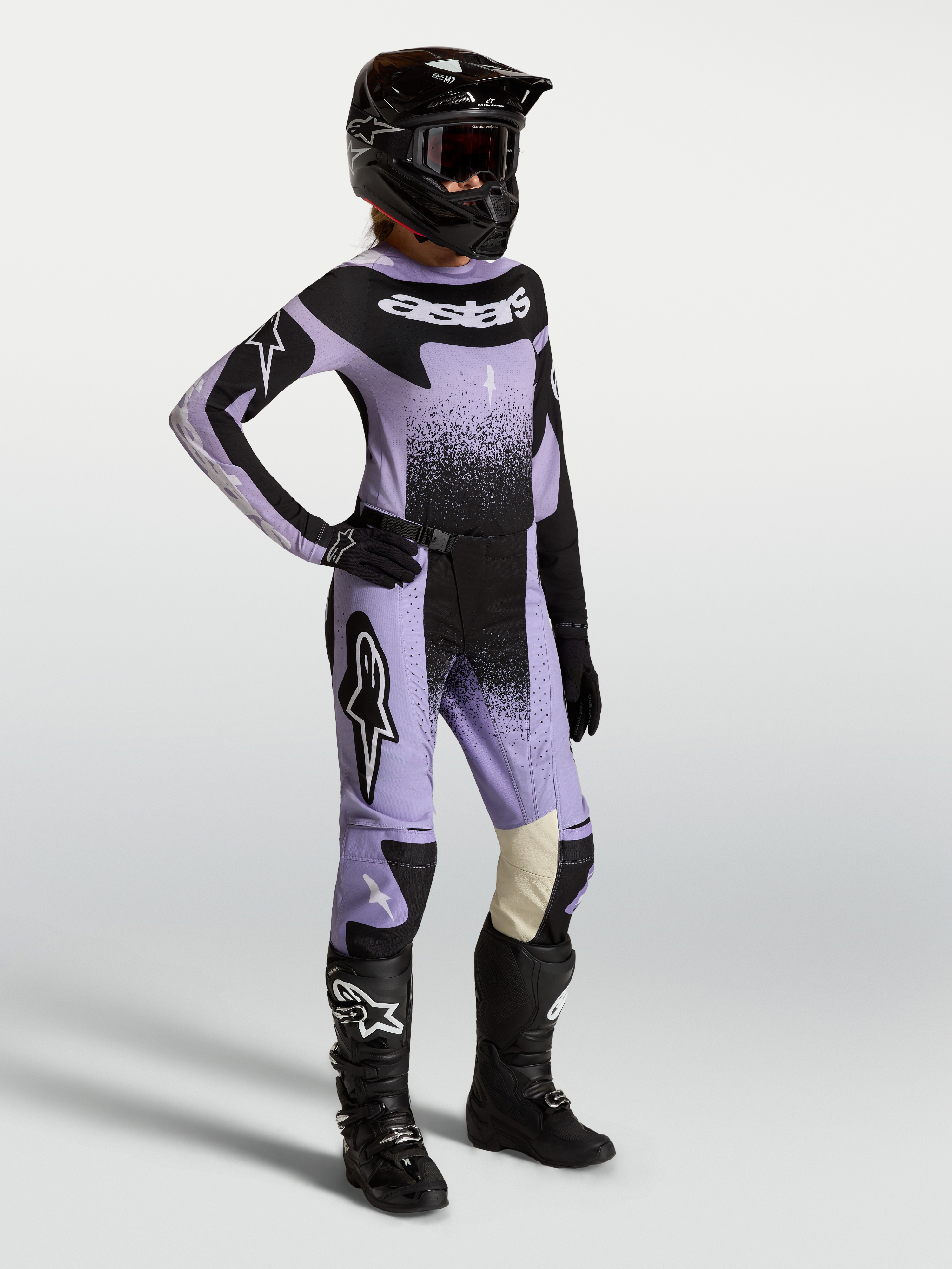 Alpinestars Stella Techstar Hose Swan, Damen-Motocross-Hose, Lila und Schwarz, strapazierfähige Textilkonstruktion.
