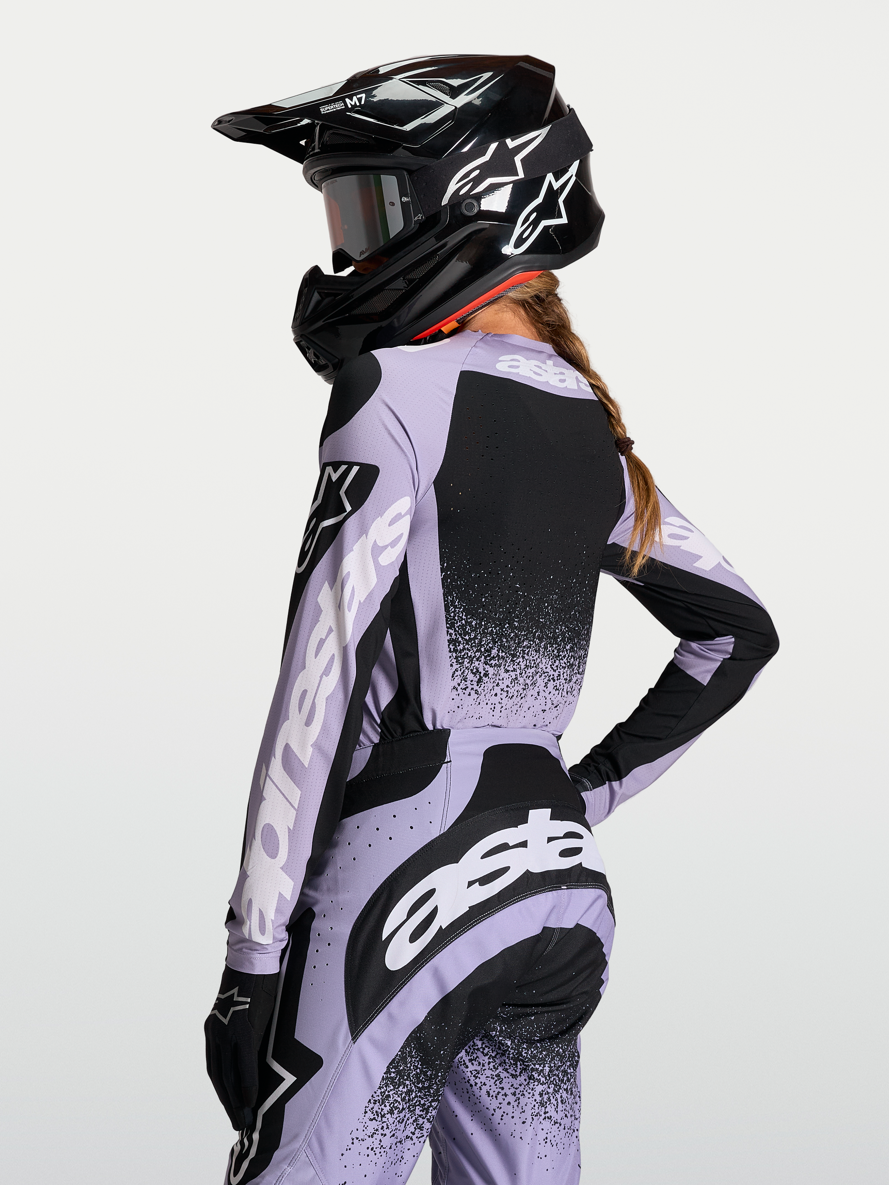 Alpinestars Stella Techstar Swan Trikot, Damen-Motocross-Trikot in Hellviolett und Schwarz, atmungsaktive Rennpassform mit Laserperforationen für den MX-Sport