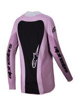Alpinestars 2025 Woman Stella Techstar Melt Jersey, Motocross Jersey, Blush Black, back view featuring a large black panel with a white star logo, long sleeves with black wordmark branding, performance off-road gear for women